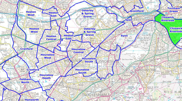 map of borough of hounslow wards 