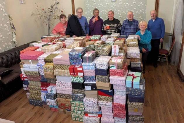 Volunteers put together over 600 Christmas gift boxes to send to hospitals in Ukraine