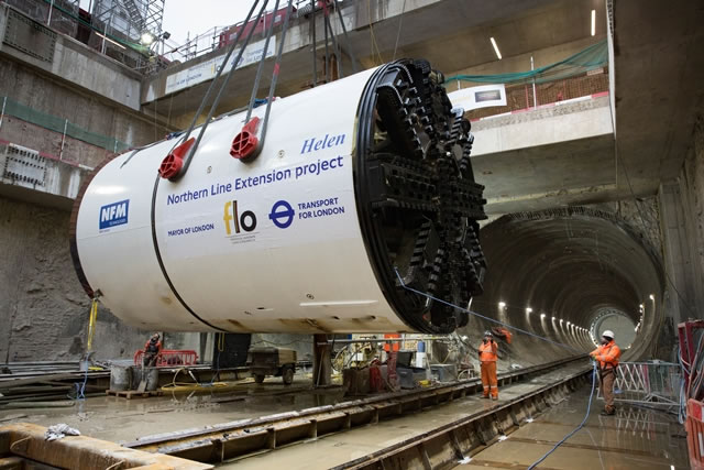 Huge Crane Lowers Northern Line Extension Tunnelling Giants Into Place